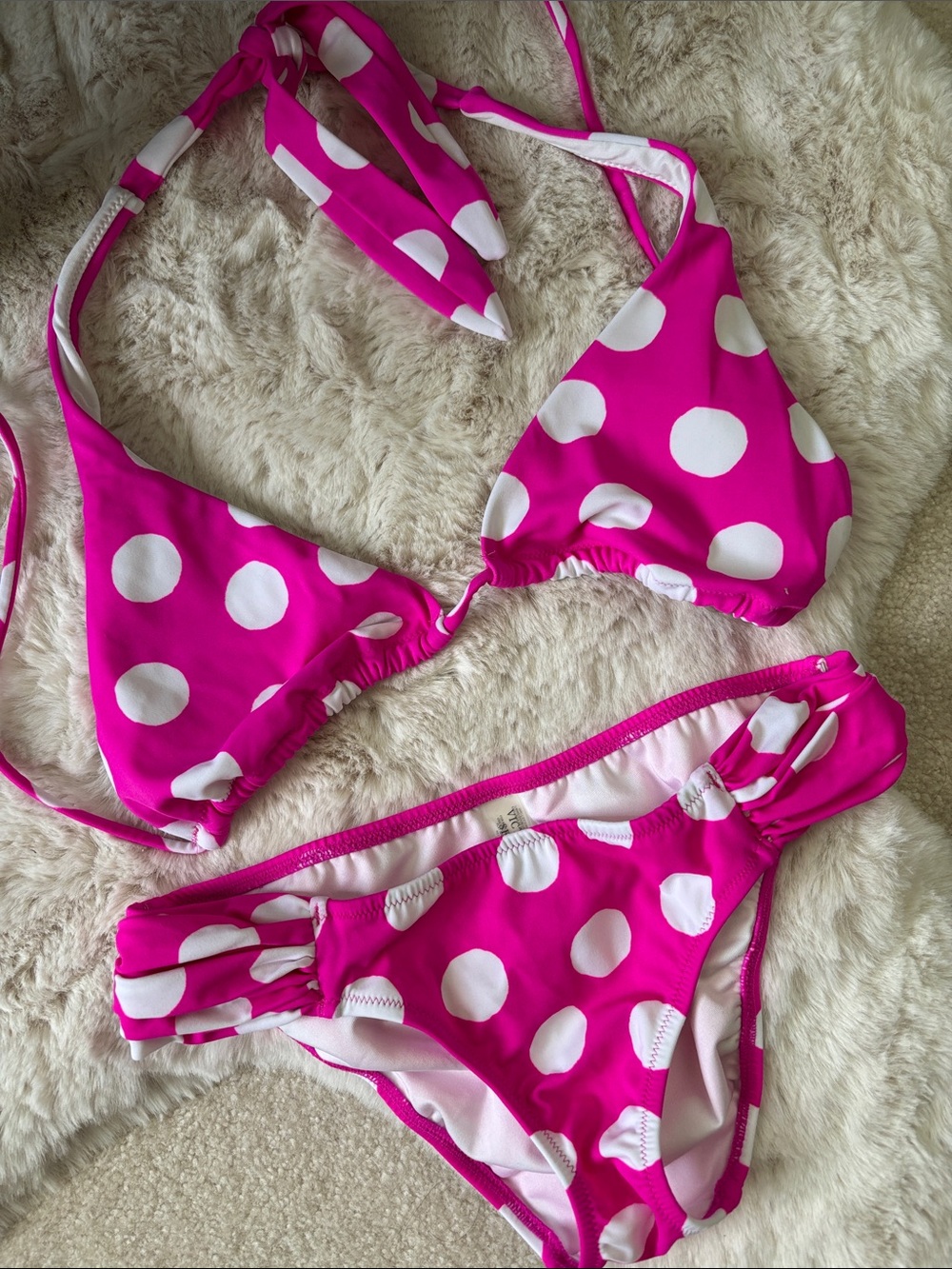 Victoria's Secret Hot Pink & White Polka Dot Triangle Bikini